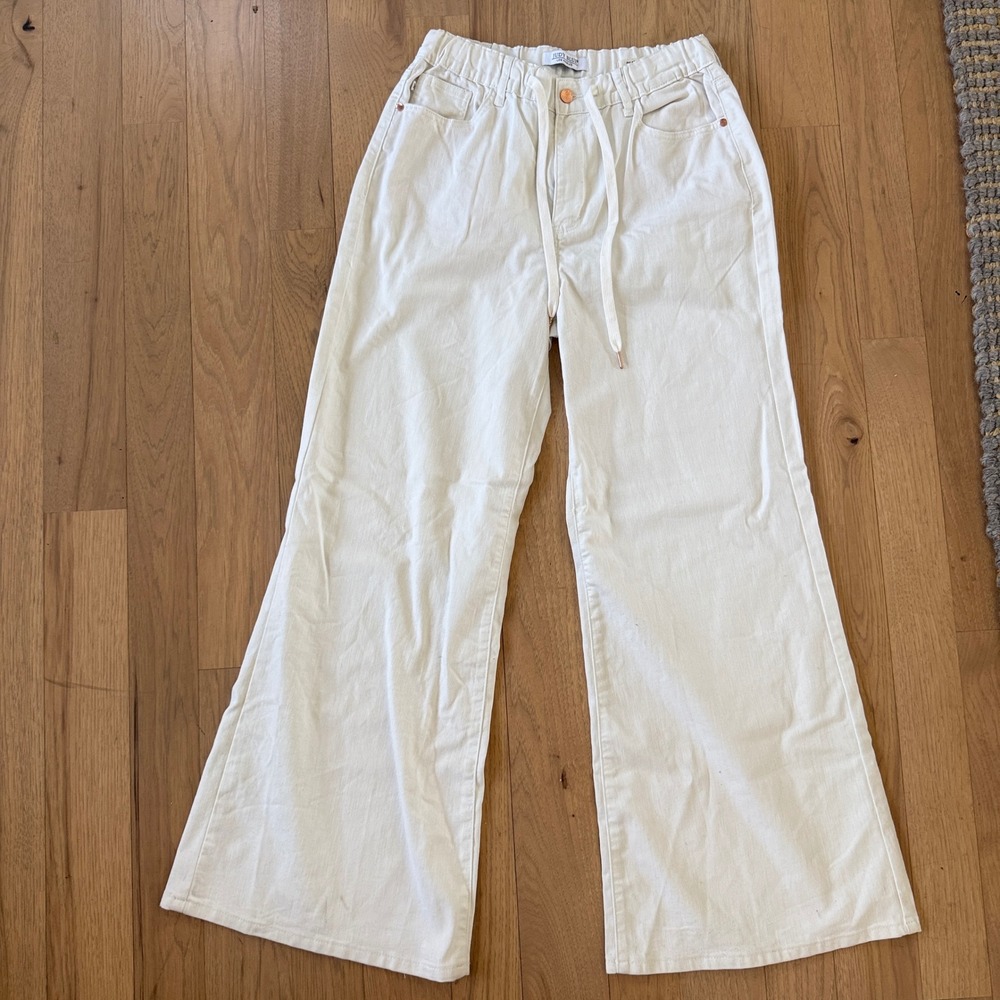 Judy Blue Palazzo Pants Womens 7/28 Long White Featherweight Elastic Drawstring - Picture 2 of 16